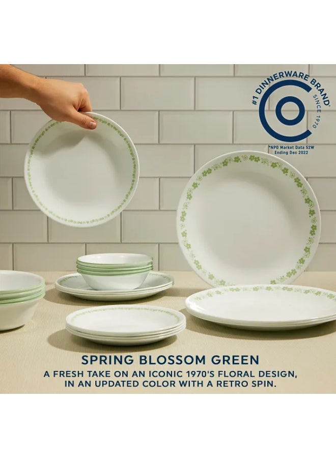 Corelle Spring Blossom Green 12-Piece Dinnerware Set, Vitrelle Glass, Chips & Crack Resistant, Lightweight & Stackable, Dishwasher & Microwave Safe, Service for 4, Includes 4 Dinner Plates, 4 Side Plates & 4 Bowls - Image 5